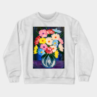 An elegant painting of an exquisite bouquet arranged in a crystal clear glass vase Crewneck Sweatshirt